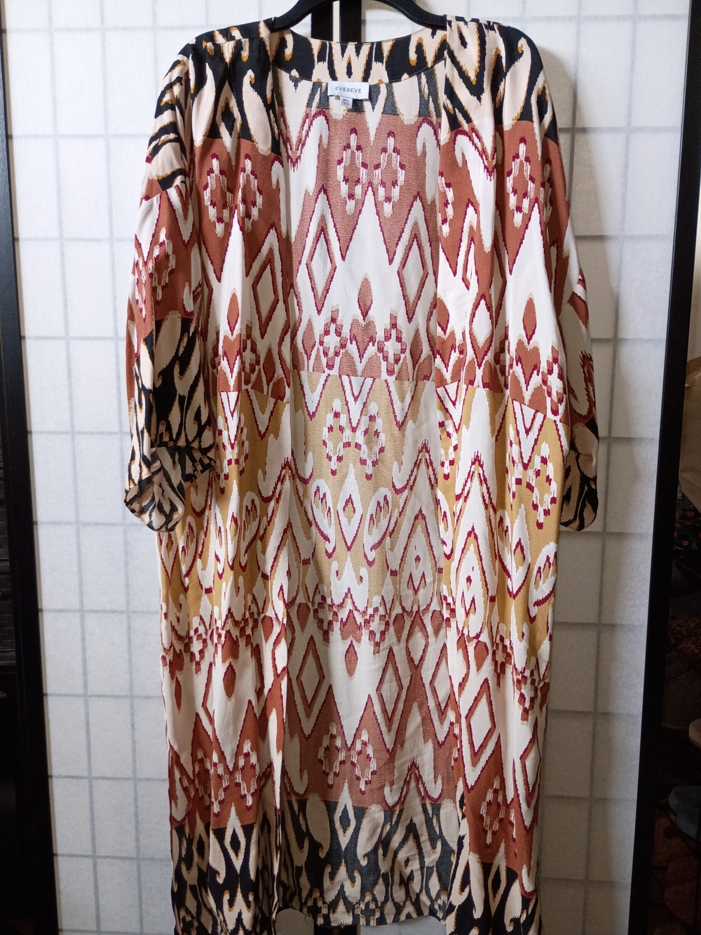 Evereve Rust Cream Tan & Black Geometric Kimono Duster